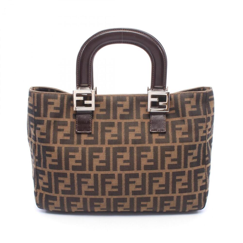 Fendi Zucca Tote Bag Handbag, Canvas and Leather, Women's, Brown/Black, 26693